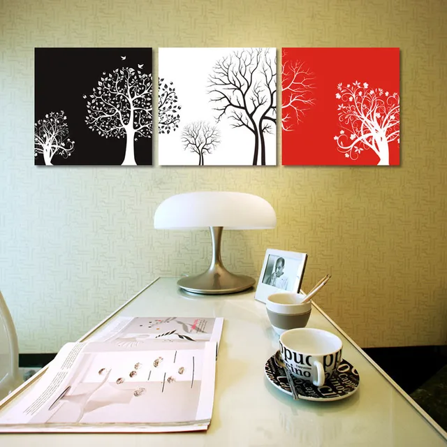 Online Shop 3 Piece Wall Art Abstract Life Tree Black White Red