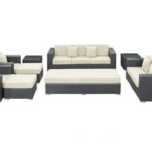 Уличная мебель из ротанга патио 9 шт. диван набор белые подушки