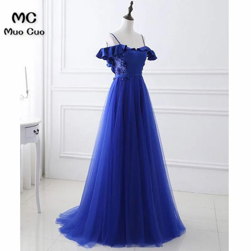 Elegant A-Line Off-The-Shoulder Royal Blue Long Prom Evening Dress With Appliques5