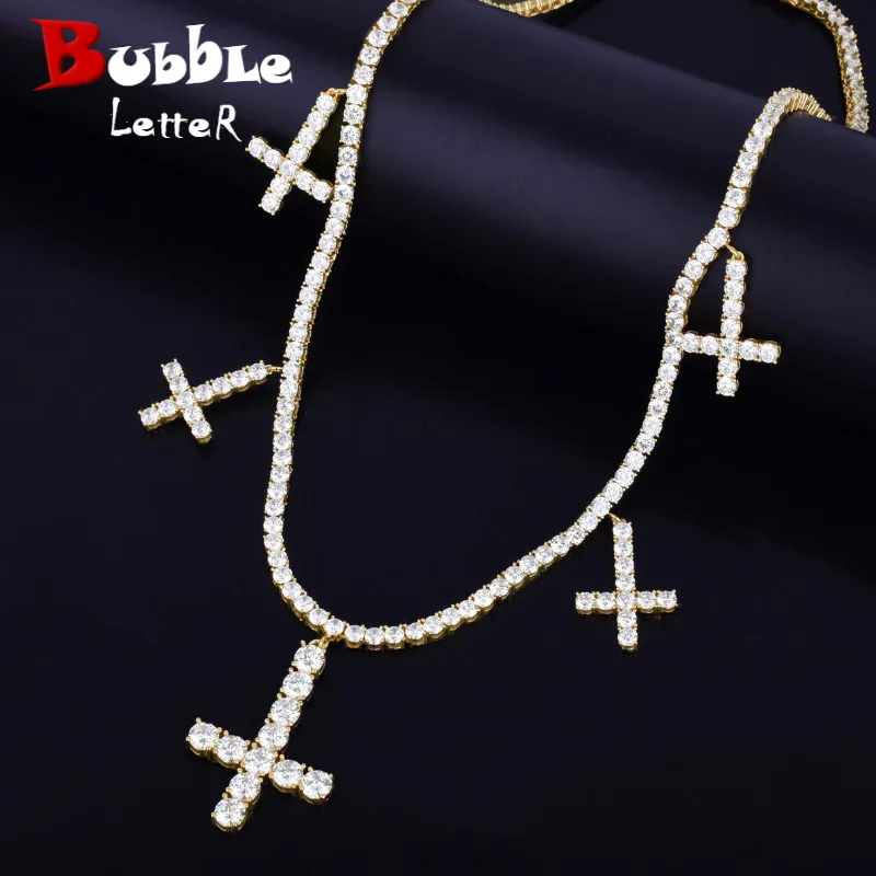 

Zircon Cross Pendant With 4mm Tennis Necklace Chain Gold Silver Color Men's Hip hop Jewelry 18inch-30inch
