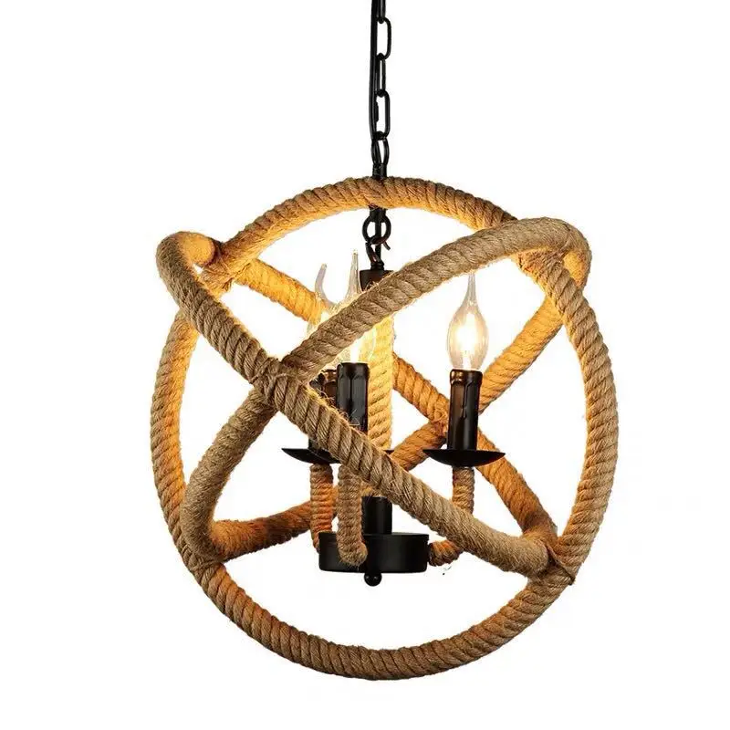 Online Retro Lampe Kunst Bar Cafe Sphärische Restaurant Bar Industrie Hanf Seil Kronleuchter