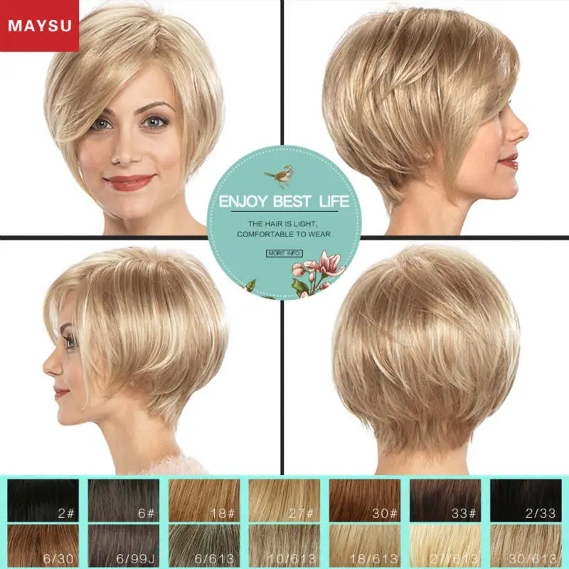 

New Arrival Short Human Hair Wigs for White Women Elegant Side Parting Silky Brazilian Virgin Hair Blonde wig Capless Grand Sale