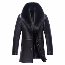 Brand clothing winter men s leather leather long section of wool fur jacket fur lapel casual