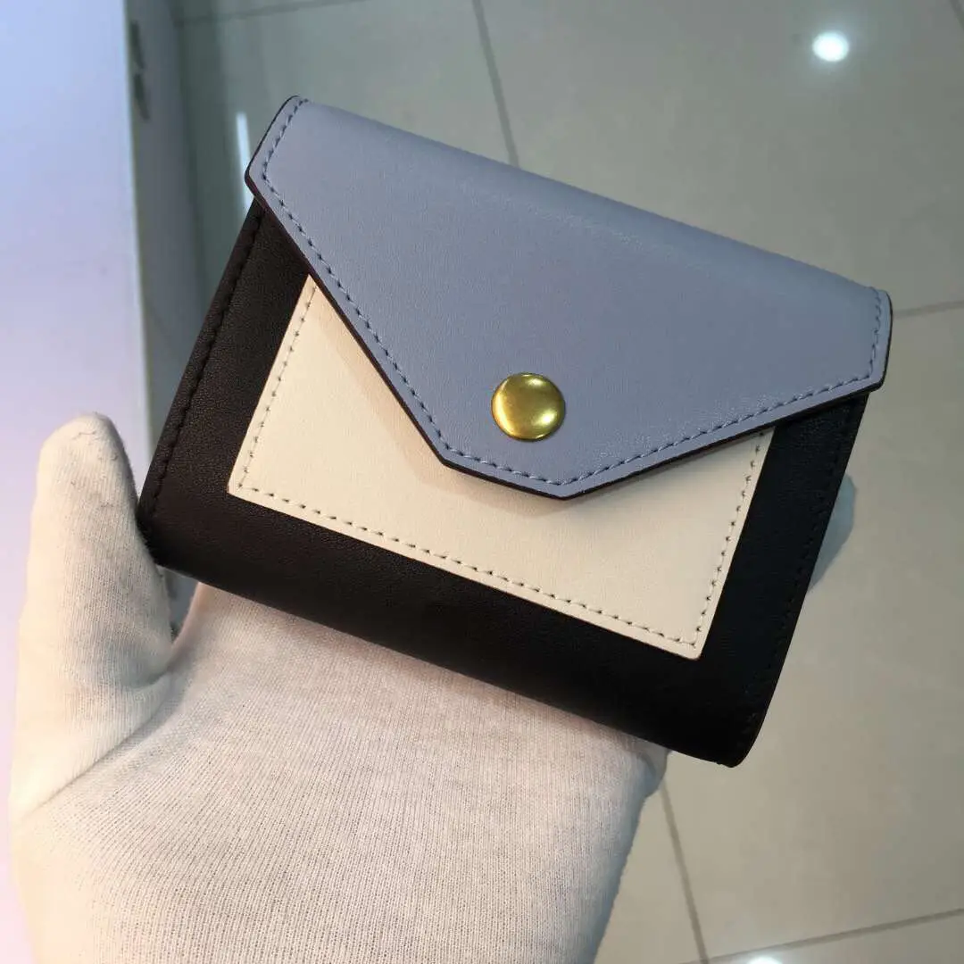 Color matching envelope wallet short three fold ladies wallet color matching color short leather leather small handbag new