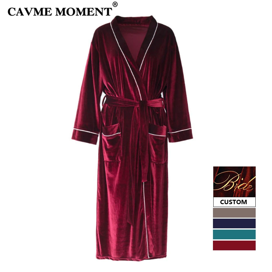 

CAVME 2019 Summer CUSTOM Plus Size Bride Kimono Robes Bridemaid Velour Velvet Robe Nightgown Dressing Solid Color Three Quarter