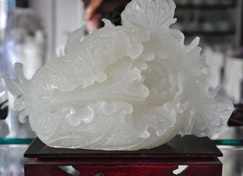 

10" chinese Natural white jade pure hand-carved wealth Cabbage lucky statue