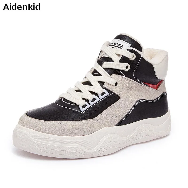 

Aidenkid New Fashion Women's Scrub cowhide Sneakers Lace Up Soft Wild Thick Bottom Lightweight Casual Shoes
