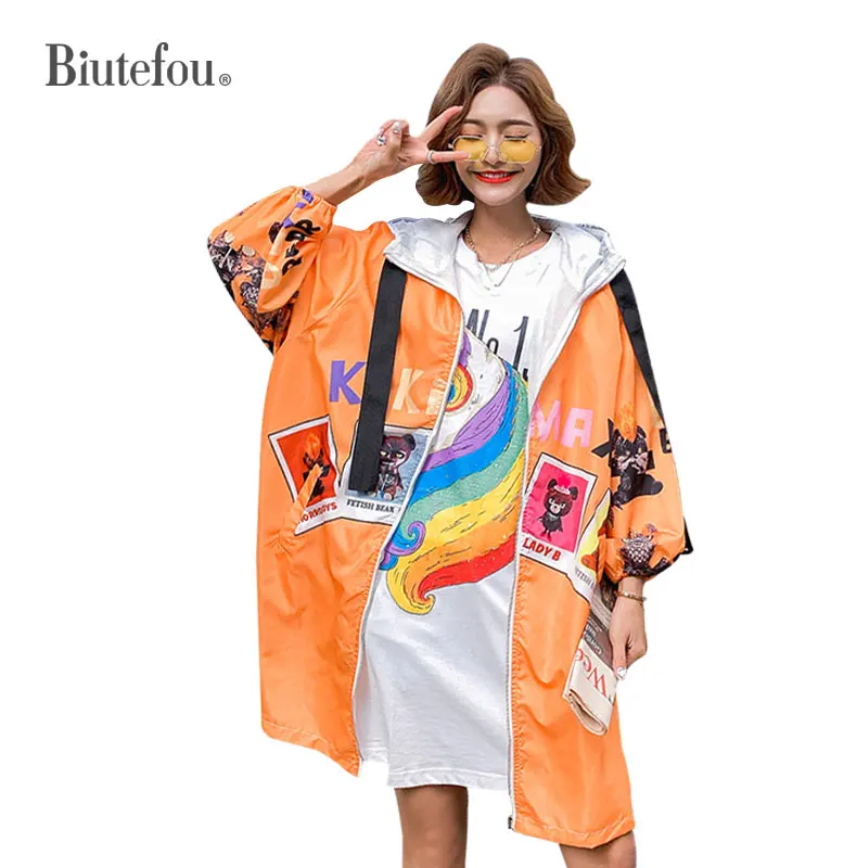 

2020 Summer fashion sun protection clothing thin hooded coats women loose chic long coats