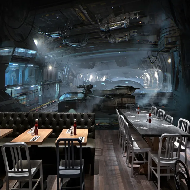 Фото обои 3D стерео игровая комната Фреска космическое пространство кабина космический корабль Фреска Ресторан Фреска бар Студия на заказ HD обои