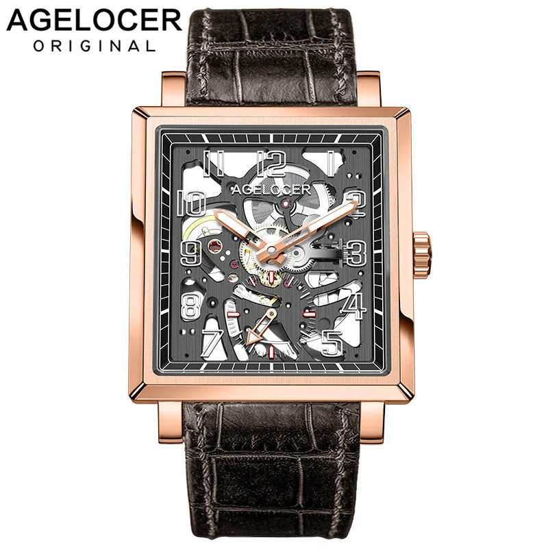 

AGELOCER Transparent Fashion Luminous Hours Display Swiss Movement Hollow Design Men Mechanical Skeleton Wrist Watches