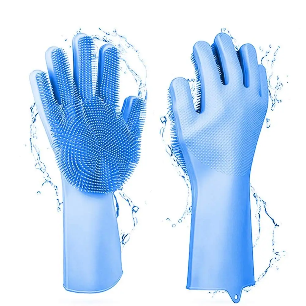 

Magic Silicone Dishwashing Gloves Cleaning Scrubbing-Dish Wash Silicone Sponge Gloves with Scrubber (Blue Gloves,1 Pair)