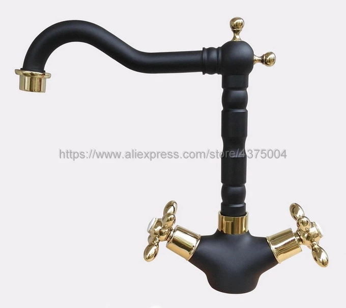 Black Oil Rubbed Bronze Gold Color Brass Bathroom Basin Faucet Double Cross Handle Single Hole Hot and Cold Tap Nnf808