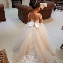 Детские пышные вечерние платья со шлейфом; кружевное бальное платье; Платья с цветочным узором для девочек на свадьбу; платья для крещения; платья для первого причастия для девочек