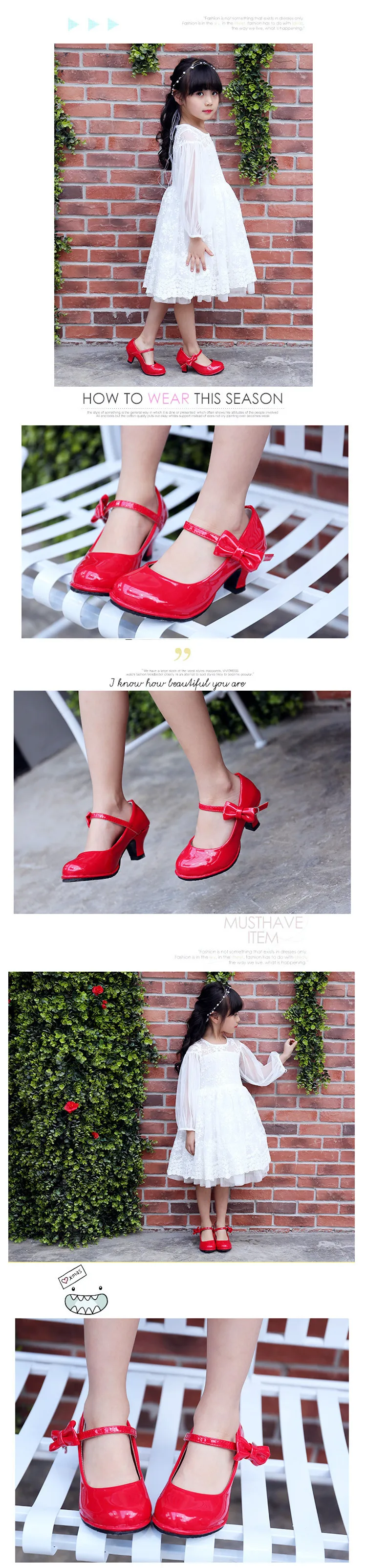 JGVIKOTO Summer Autumn Girls Sandals PU Patent Leather Kids Shoes High Heel Children Shoes For Big Girls Bow-knot Ankle Strap