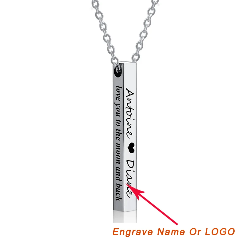 

Individuality Custom Engraved Name Logo Couple Stainless Steel Necklace Square Pillar Love Necklaces & Pendants Jewelry