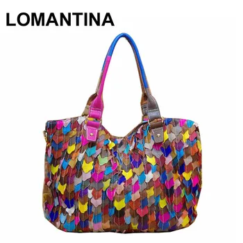 

100% Genuine Leather Multi Colored Patchwork Women Fashion Leaf Mosaic Handbags Multifunctional Shoulder Tote Bag