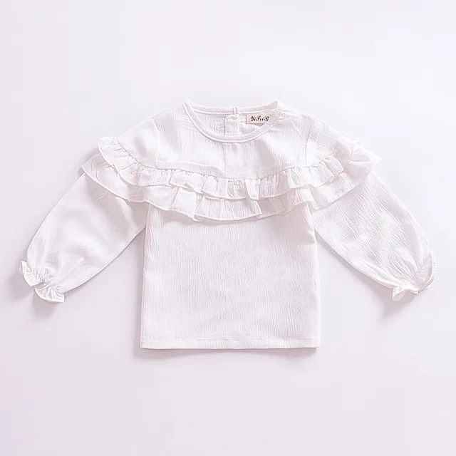 2017 new born baby girls Toddler Girl Baby Solid Tee Shirt Ruffled Lace Blouse Kid Cotton Long