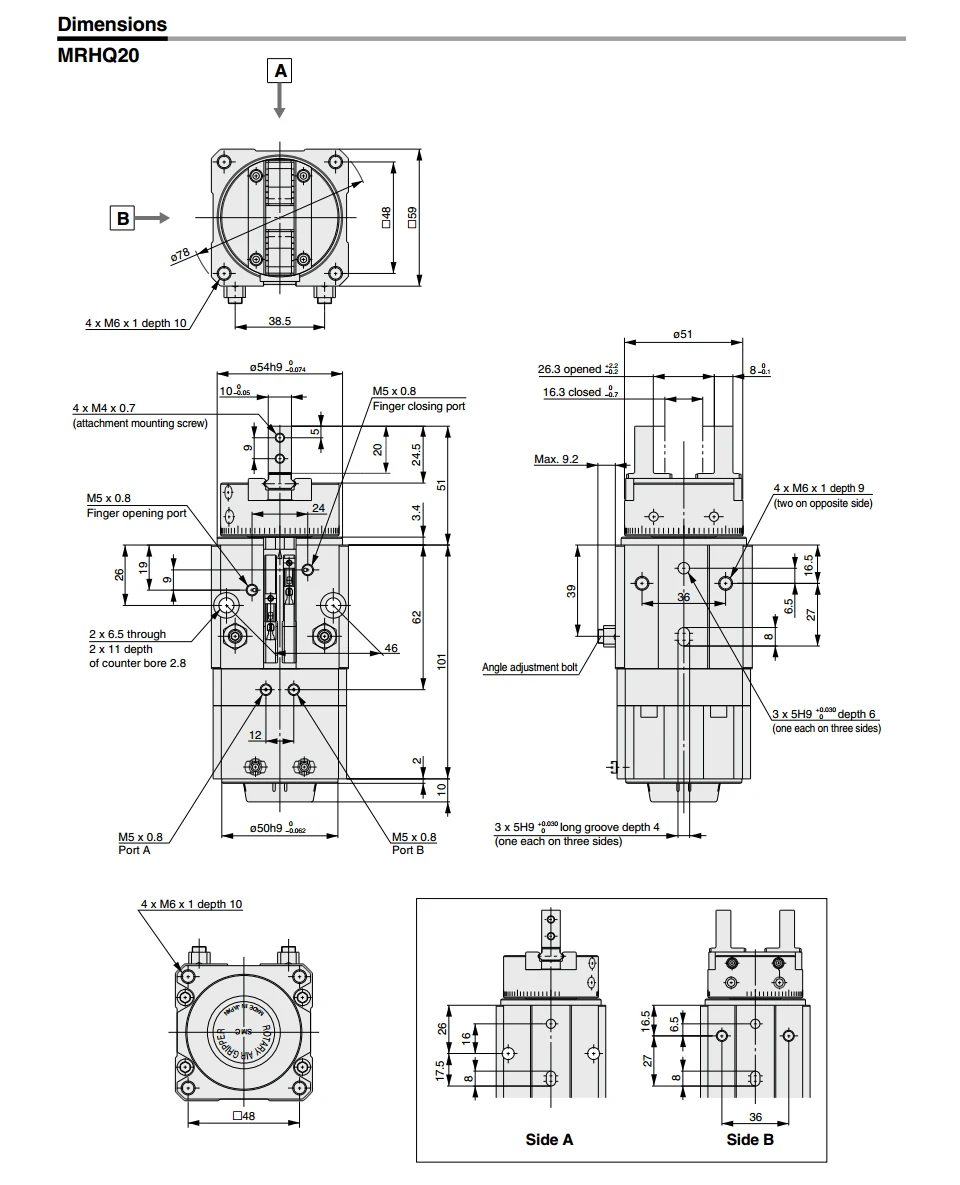 MRHQ 10D-90S 16D-180S/20D/25D SMC тип поворотный захват 2 пальца цилиндр поворотный зажим