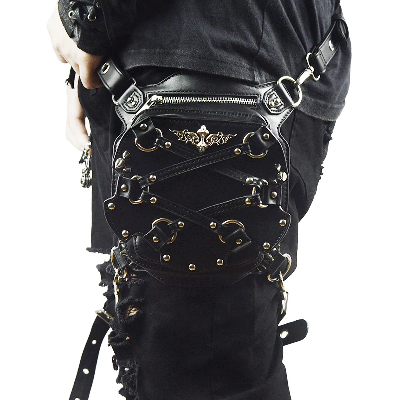 

Small Waist Bag Men Women Unisex Motorcycle Leg Bags Steampunk Crossbody Leather Bag Phone Case Holder Black Gothic Fanny Packs