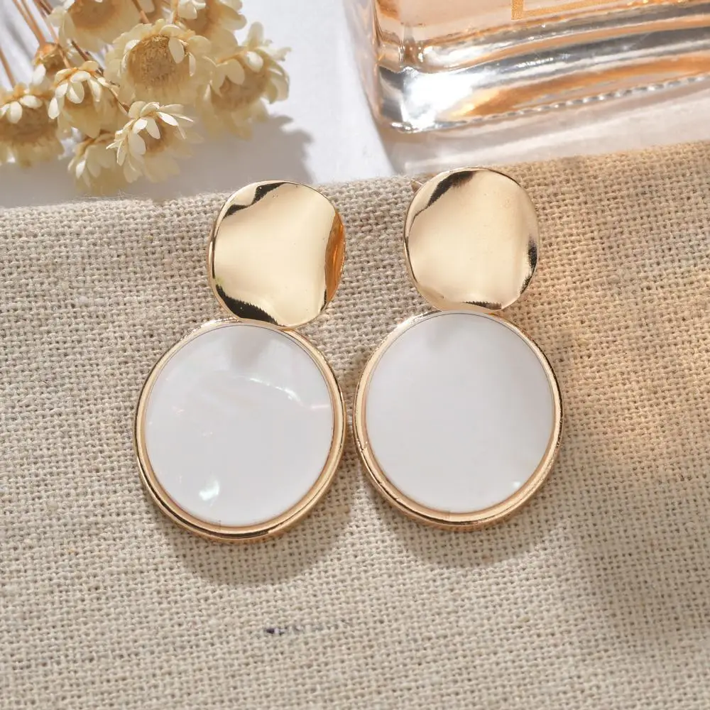 Korean Vintage Geometric Dangle Earring For Women Round Heart Gold Color Fashion Drop Earrings brincos Jewelry New