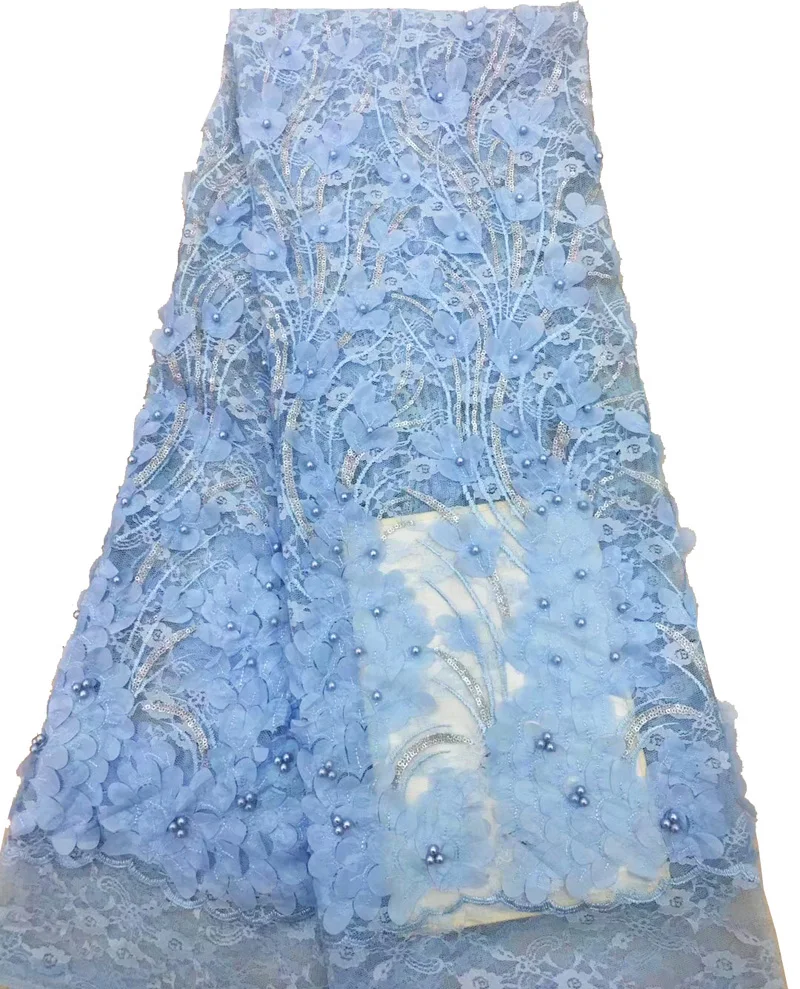 

Free shipping (5yards/pc) gorgeous laser cut 3D flowers African tulle lace French lace fabric with beads for party dress FLZ875