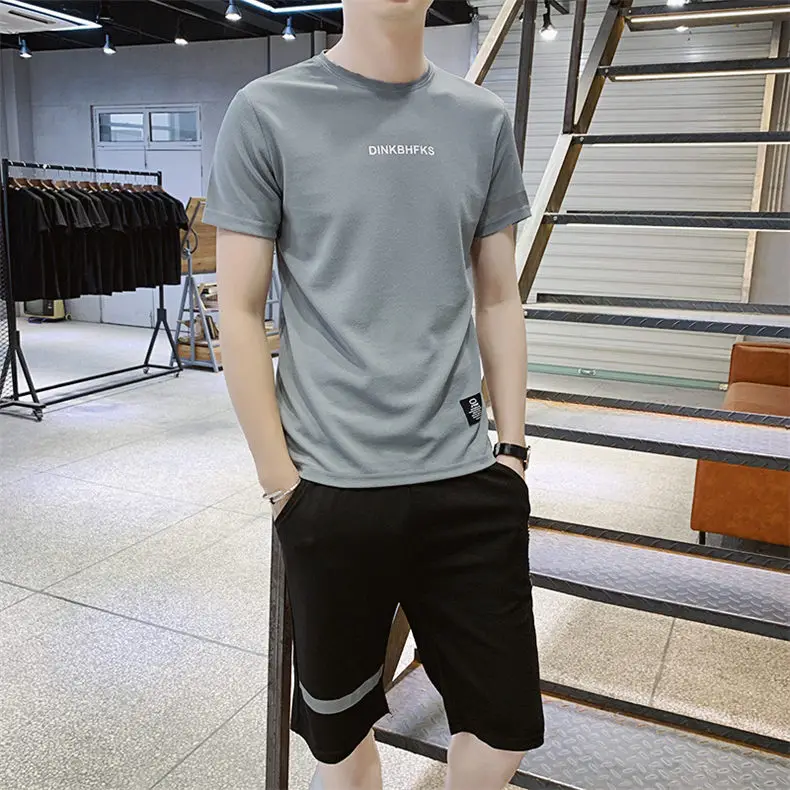 Pack of 2 Print T-Shirt&Shorts Summer Short Sets Men Casual Suits Homewear Tracksuit Male Sweatshirts Hoodies 4XL Top&Tees+Pant 06