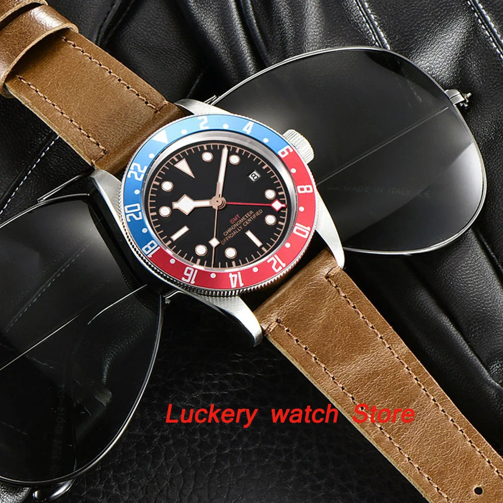 41 мм Corgeut GMT мужские часы с черным циферблатом светящийся вращающийся ободок
