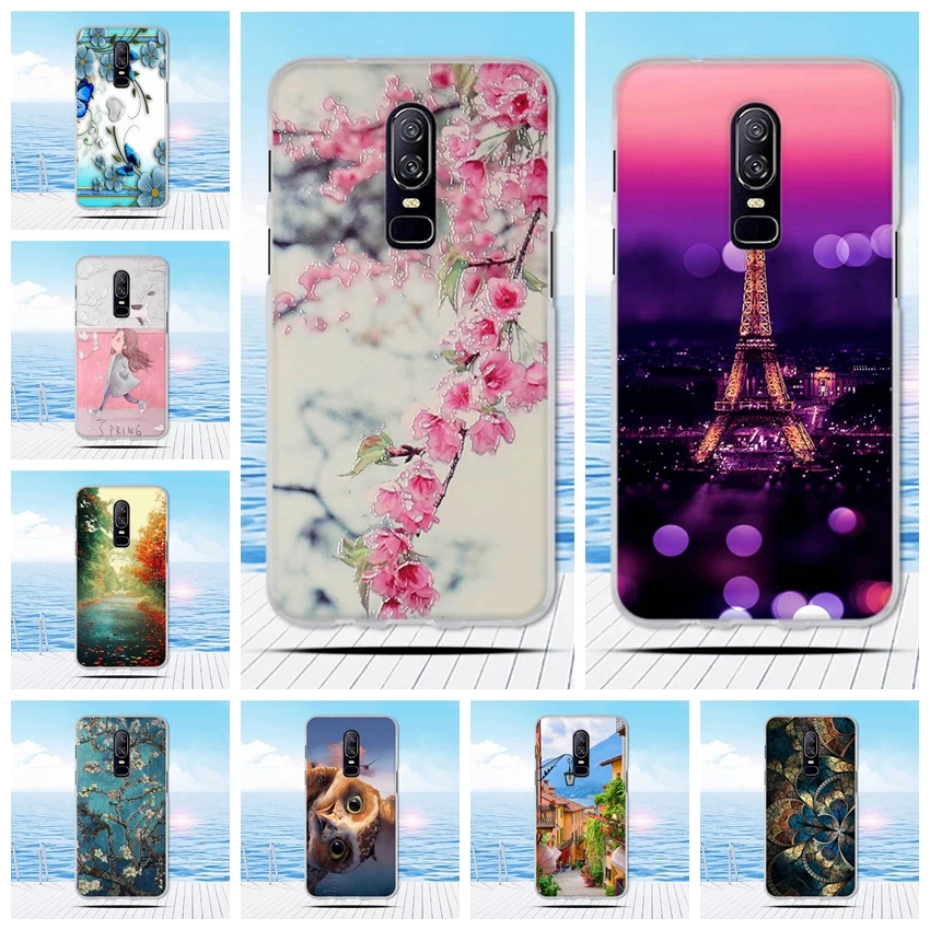 Silicon for Oneplus 6 Case Cover Coque One plus case Funda Oneplus6 Cartoon Cat Flower Cute Phone Cases | Мобильные телефоны и