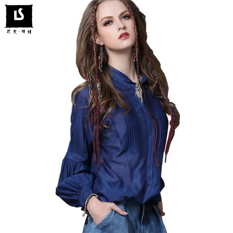 

Women Blouse Fashion Casual Top Women clothes Spring Summer Loose cotton cardigan vintage Lantern sleeve shirt lady blusas mujer