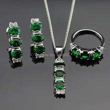 Verde Creado Esmeralda Color Plata Sistemas de La Joyería Para Las Mujeres Colgante/Collar/Pendientes de Aro/Anillos Caja de Regalo Libre hecho en China