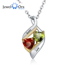 Personalizado Colgantes Collares Birthstone Corazones Par Plata de Ley 925 Classic CZ Collares y Colgantes (JewelOra NE101328)