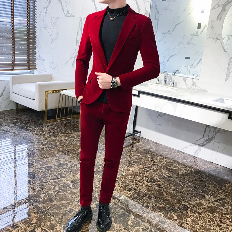 

Red Suits Mens 2019 Velvet Suits Green Black Wedding Suits for Mens Luxury Vestidos Elegant Smocking Dress Flannel Social Club