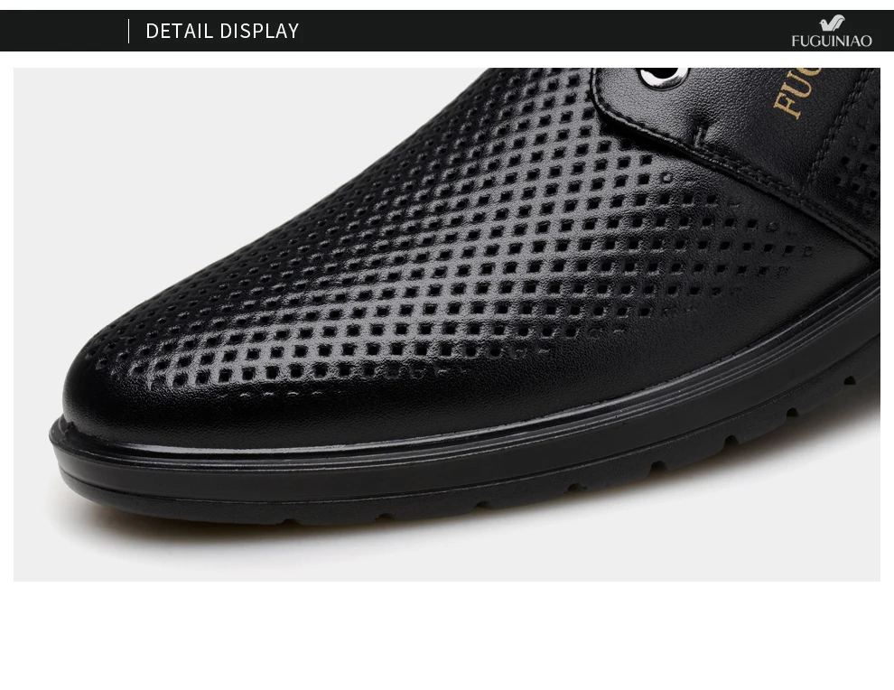 Летняя дышащая деловая обувь!! FUGUINIAO спилок перфорированные Мужские модельные туфли/цвет черный, коричневый