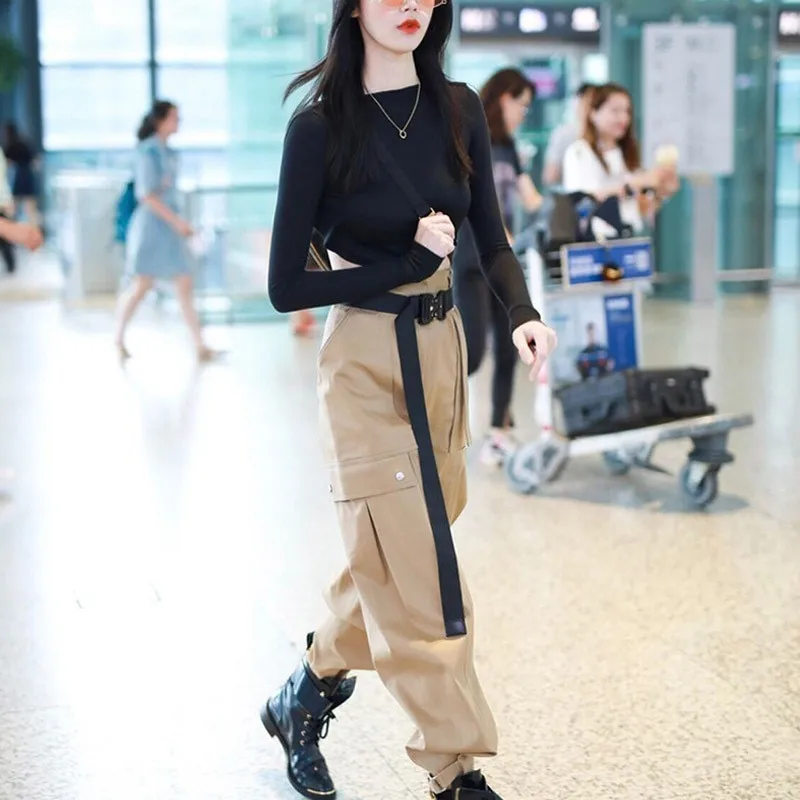 Casual Hip Hop Pants Capri Leggings Jogger Women Military Khaki Cargo Pants Female Loose Trouser Cotton Harem Pants High Waist Casual Hip Hop Pants Capri Leggings Jogger Women Military Khaki Cargo Pants Female Loose Trouser Cotton Harem Pants High Waist