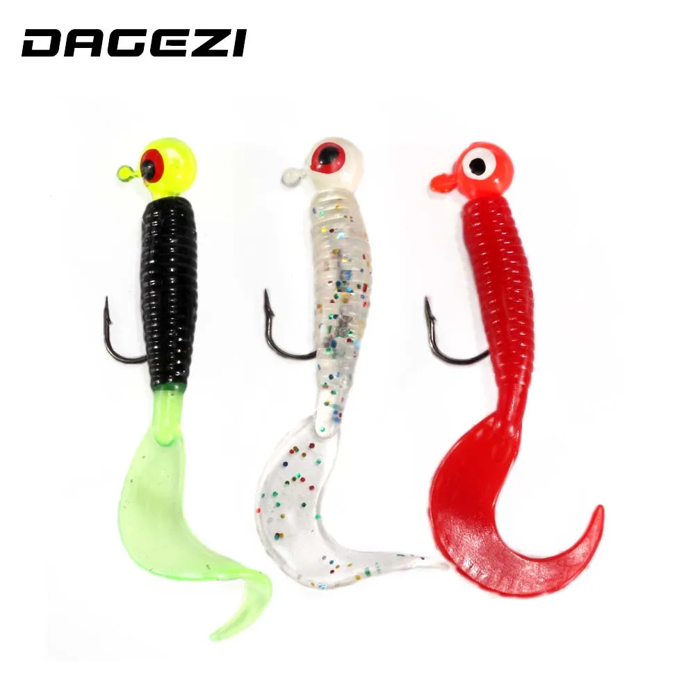 

DAGEZI 5pcs/lot Jig head lead hook with worm 3 colors fishing hook lead Jig lure hard baits soft worm fishing tackle accessories