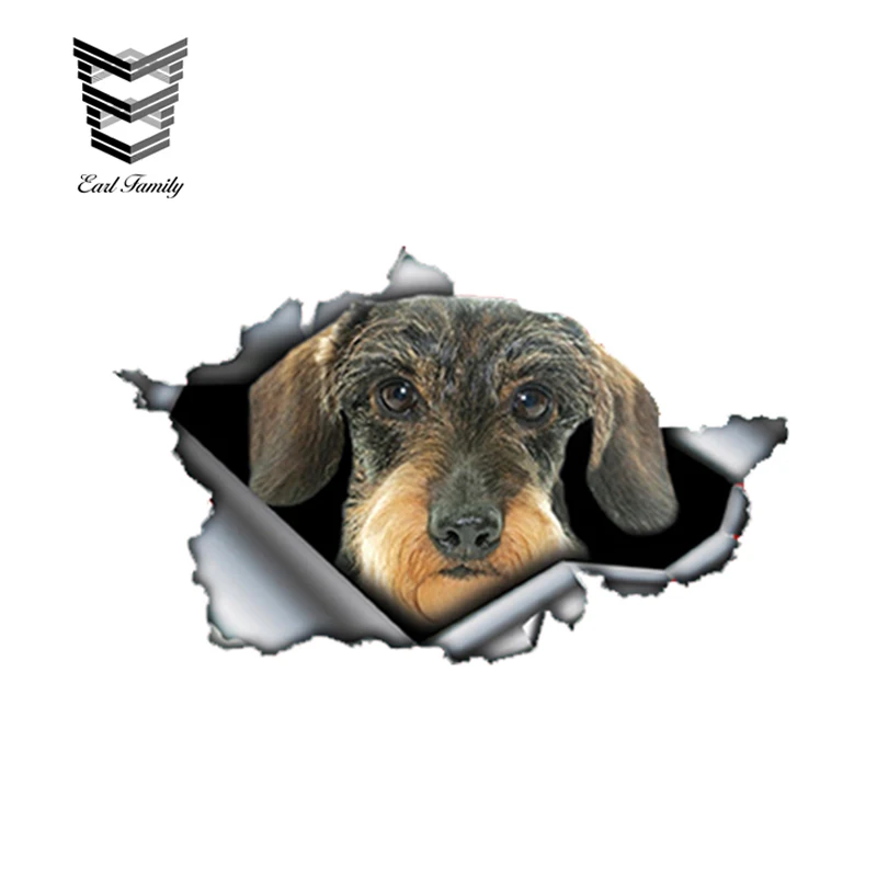 

EARLFAMILY 13cm x 8cm Wire Haired Dachshund Car Sticker Torn Metal Decal Reflective Stickers Waterproof Car Styling Accessories