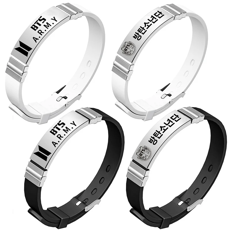 

KPOP BTS Bangtan Boys Fake Love Member Signature ARMY Silicone Titanium Steel Bangles Bracelet Women Men Jewelry Pulseras