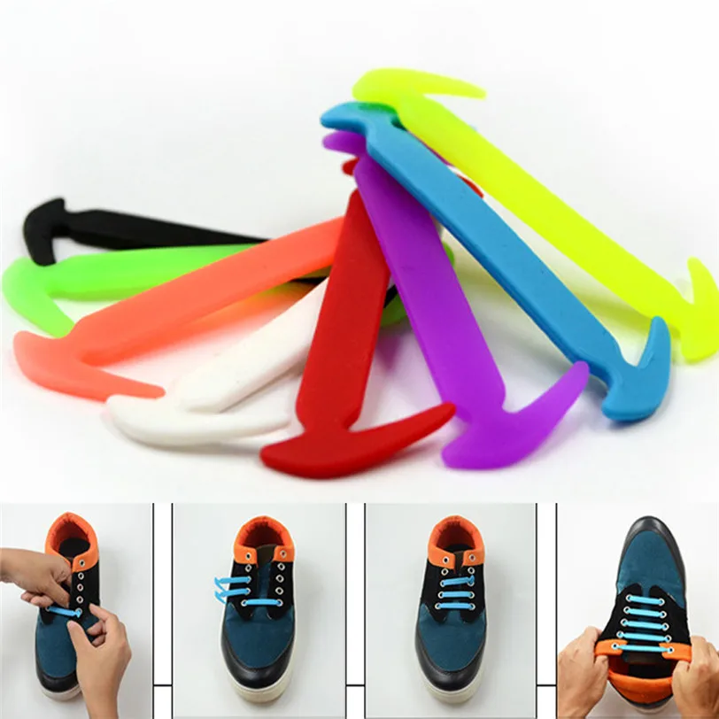 12Pcs Novelty Unisex No Tie Shoelaces Silicone Elastic Sneaker Lazy