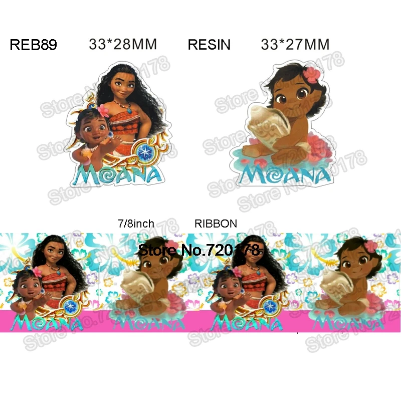 

printed cartoon Moana grosgrain ribbon and resin sets 7/8inch 50yard ribbon and 50pcs resin 1 set REB89