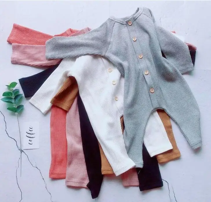 

2019 Autumn baby knitted thread jumpsuit children long sleeve open buckle jumpsuit
