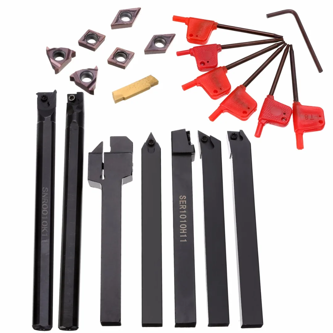 

7pcs 10mm Shank Tool Holder Boring Bar + 7pcs Carbide Inserts Set with 7pcs Wrenches For Lathe Turning Tool