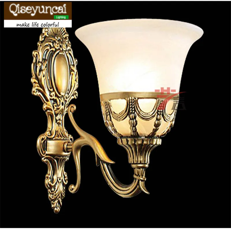 Qiseyuncai новые одиночные антикварные бронзовые Настенные светильники для спальни, коридора, стеклянного абажура, зеркального освещения