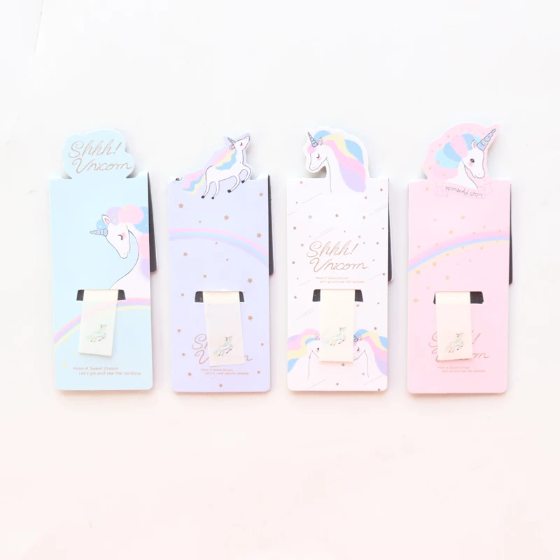 Domikee cute kawaii cartoon unicorn shape school student magnetic bookmark for books candy paper book marks stationery gift