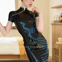 Цельное черное латексное платье сексуальное женское латексное Облегающее с короткими рукавами перекрестный комод