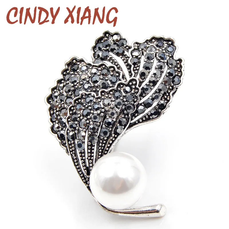 CINDY XIANG черный жемчуг и горный хрусталь броши для женщин Элегантное зимнее пальто