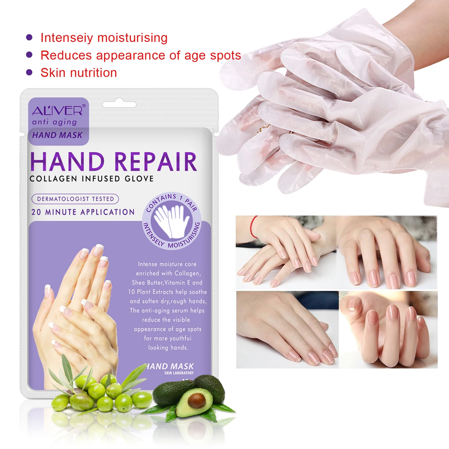 2pcs/Pair Moisturizing Soft Hand Mask Hyaluronic D