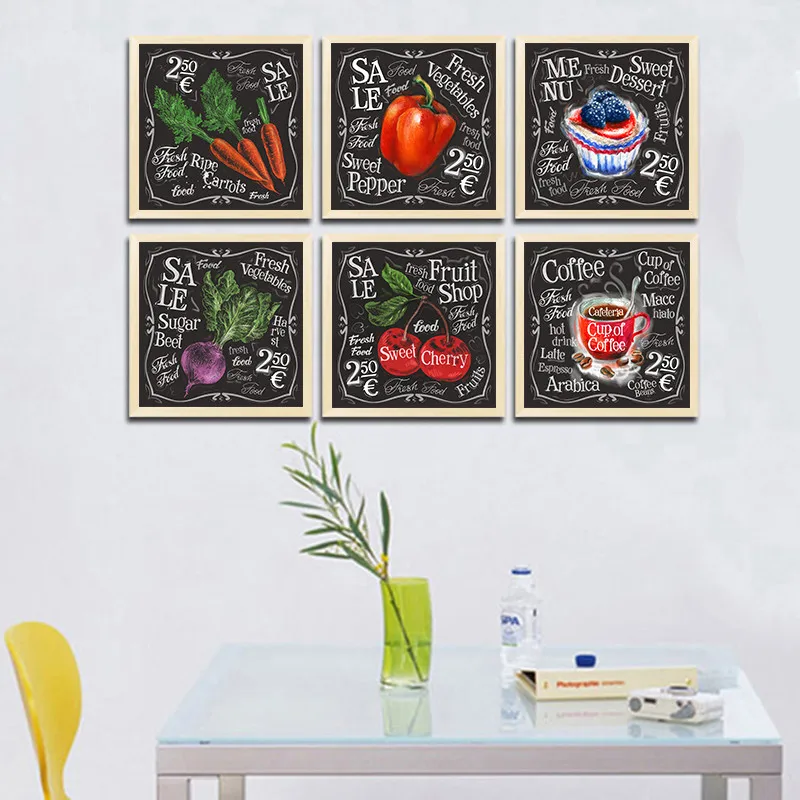 

Fresh Vegetable And Fruit Art Canvas Painting Prints Carrot Pepper Coffee Poster Home Decor Wall Pictures For Dining Hall KL050