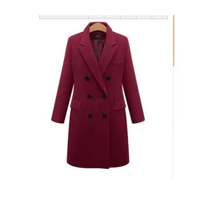Европейский Для женщин Осенне-зимнее пальто Высокое качество шерстяное пальто одноцветное Цвет элегантные Повседневное шерстяное пальто больших размеров плюс Размеры 5XL 893 - Цвет: red