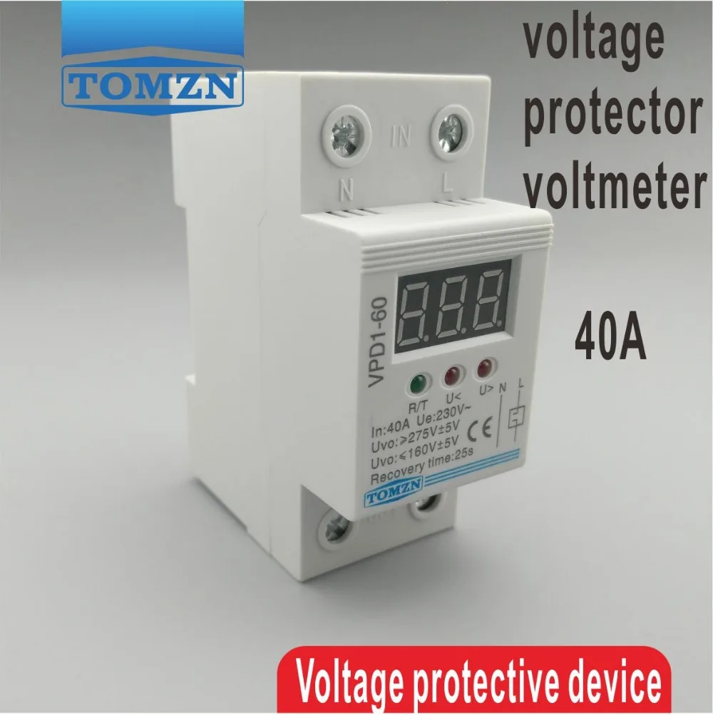 40A 220V automatic reconnect over voltage and under voltage protection protective device relay with Voltmeter voltage monitor 40A 220V automatic reconnect over voltage and under voltage protection protective device relay with Voltmeter voltage monitor