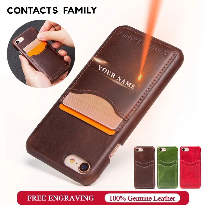 

Luxury Genuine soft Leather Case For iPhone 7 8 Protective Back Cover Card Holder For iPhon 8 7 Case card slots free engraving